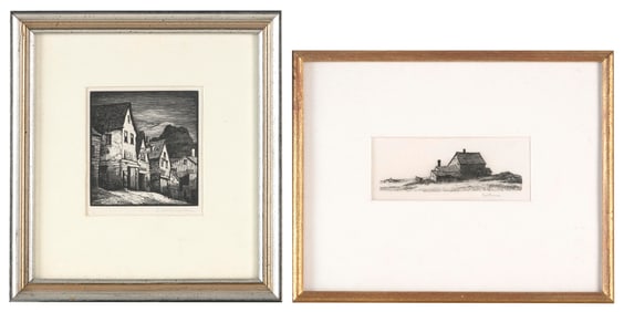 THOMAS WILLOUGHBY NASON (Massachusetts/Connecticut, 1889-1971), Two views:, Wood engravings, 2" x 5"