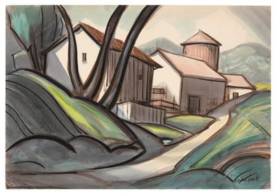 JULES ANDRE SMITH (Florida/Connecticut/Hong Kong, 1880-1959), Pastoral farm scene., Watercolor on