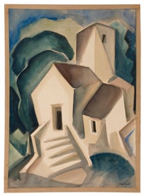 JULES ANDRE SMITH (Florida/Connecticut/Hong Kong, 1880-1959), Houses among trees., Watercolor on
