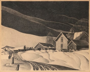 DALE WILLIAM NICHOLS (Nebraska/Illinois/Arizona, 1904-1995), "Midwest Morning", 1945., Lithograph,