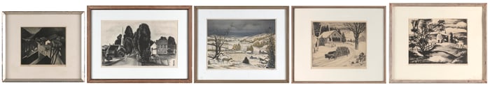 AMERICAN PRINTMAKERS (20th Century,), Five country scenes:, From 9.5" x 10.75" sight to 9.25" x 18"