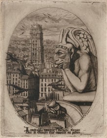 CHARLES MERYON (France, 1821-1868), "Le Stryge" (The Vampire), 1853., Etching, sheet 7" x 5.5".