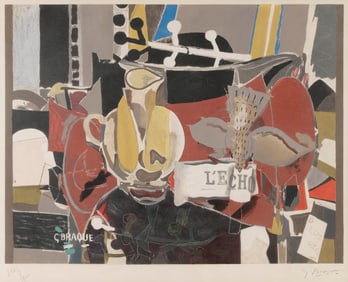 AFTER GEORGES BRAQUE (France, 1882-1963), "L'Echo", 1960., Color lithograph, 19.75" x 24.25". Framed