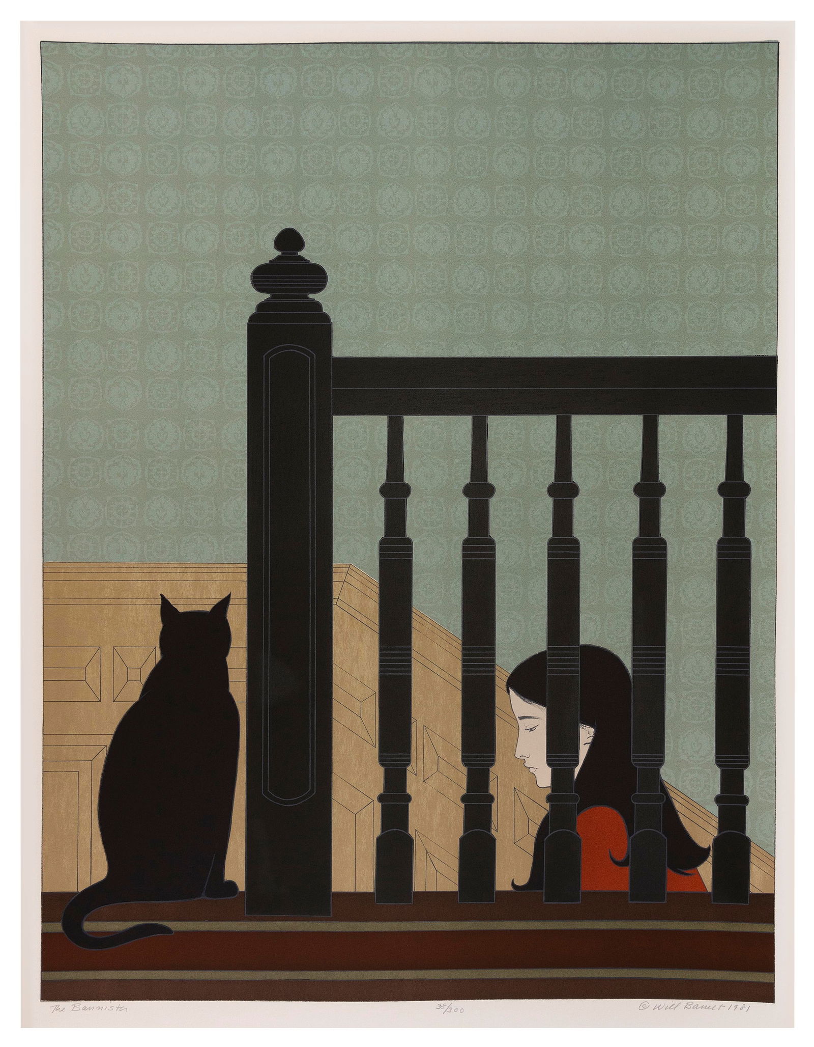WILL BARNET (Massachusetts/New York, 1911-2012), "The Bannister", 1981., Color lithograph, 32.5" x: WILL BARNETMassachusetts/New York, 1911-2012"The Bannister", 1981. Edition of 300. Signed, titled and numbered 38/300 in pencil lower margin. Barnet 177.Color lithograph, 32.5" x 25". Unframed.