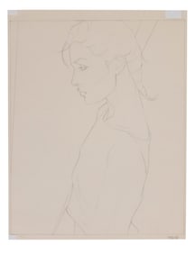 PATRICK NAGEL (California/Ohio/Germany, 1945-1984), Woman with ponytail in profile., Pencil on paper