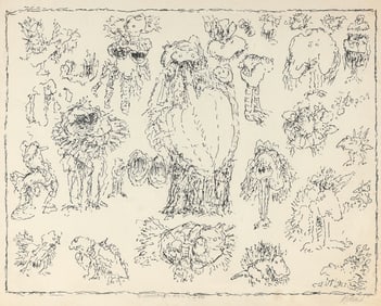EDWARD BENJAMIN KOREN (New York/Vermont, 1935-2023), Animals., Ink on paper, 16" x 20". Framed 21.5"