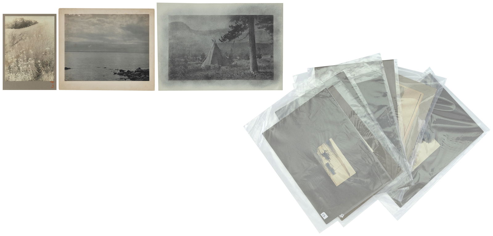 RUDOLF EICKEMEYER (New York, 1862-1932), Eleven photographs depicting nature, sailing vessels and: RUDOLF EICKEMEYERNew York, 1862-1932Eleven photographs depicting nature, sailing vessels and country scenes. Each mounted. One with Eickemeyer's initials and dated 1901 in red on the mount. Others uns