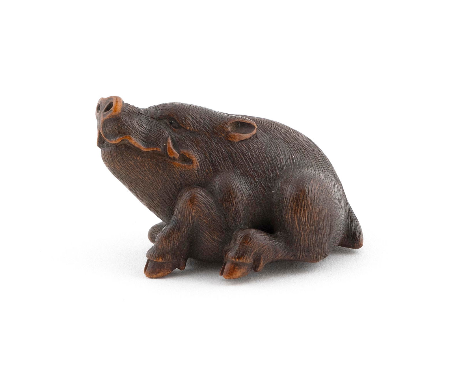 JAPANESE CARVED WOOD NETSUKE BY MASANAO YAMADA 19th Century Length 1.5". (1 of 5)