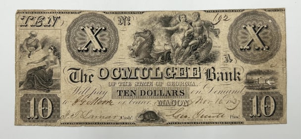 OCMULGEE BANK TEN DOLLAR NOTE 3" x 7.25".