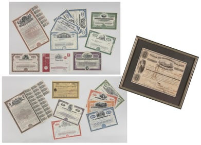PORTFOLIO OF REPRODUCTION STOCK CERTIFICATES Contemporary Stock certificates approx. 8" x 12".