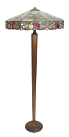 ARTS AND CRAFTS FLOOR LAMP WITH LEADED GLASS SHADE Early to Mid-20th Century Height 65". Shade