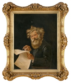 PORTRAIT OF A MAN READING A NEWSPAPER Oil on canvas, 14" x 11". Framed 19" x 16".