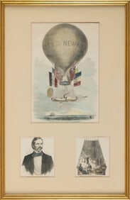 "HARPER'S WEEKLY" HOT AIR BALLOON ILLUSTRATIONS 1859 Framed 28" x 18".