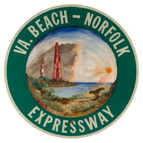 VIRGINIA EXPRESSWAY HAND-PAINTED METAL SIGN 20th Century Diameter 24".