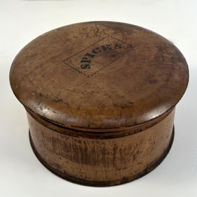 WOODEN SPICE BOX CONTAINING FIVE SMALLER BOXES Late 19th Century Diameter 10".