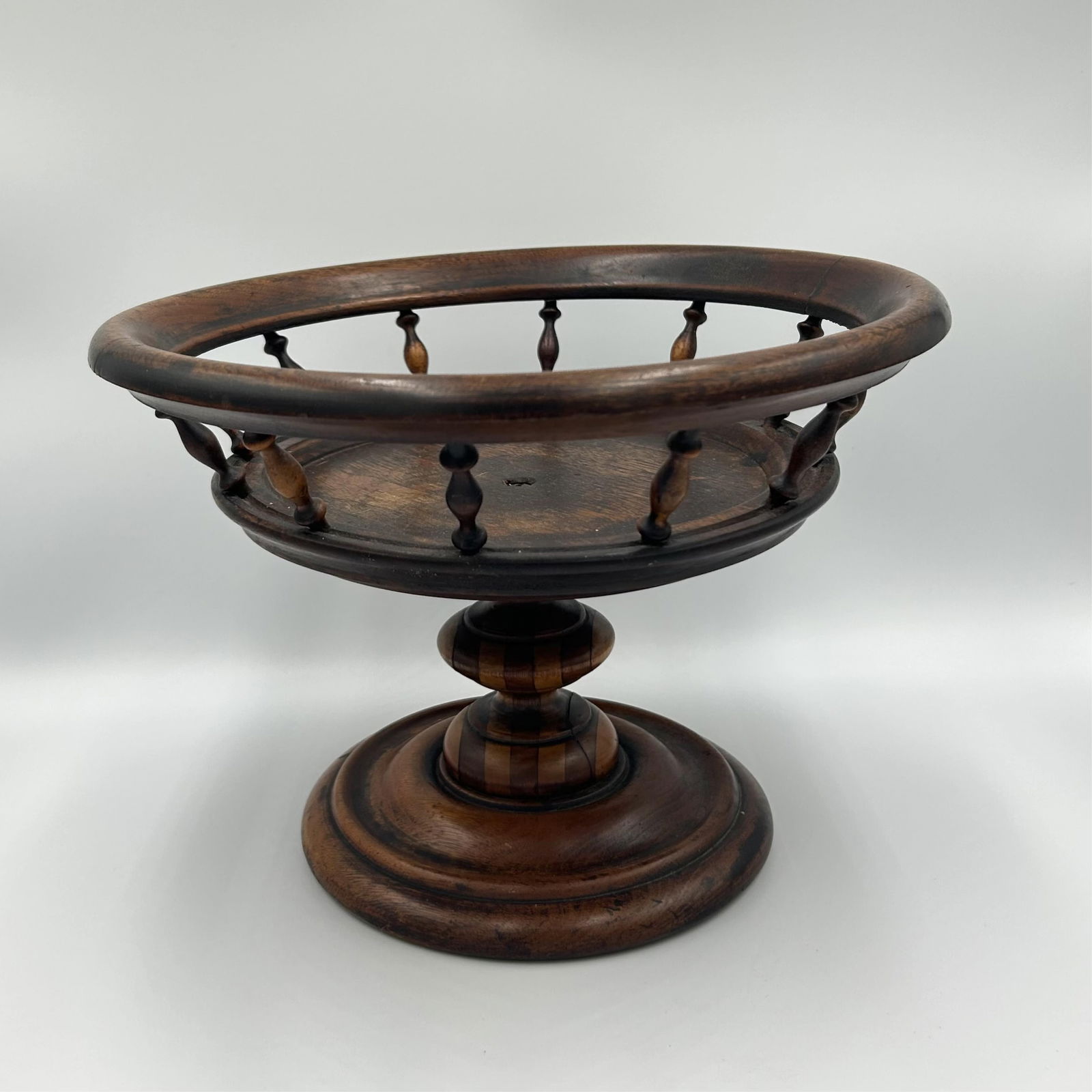 CARVED WOODEN COMPOTE Late 19th/Early 20th Century Height 7.5". Diameter 10.25". (1 of 2)