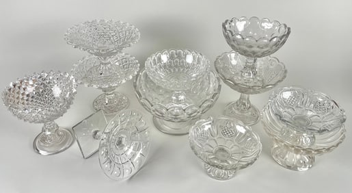 ELEVEN FLINT GLASS COMPOTES 19th Century Heights from 6" to 8".