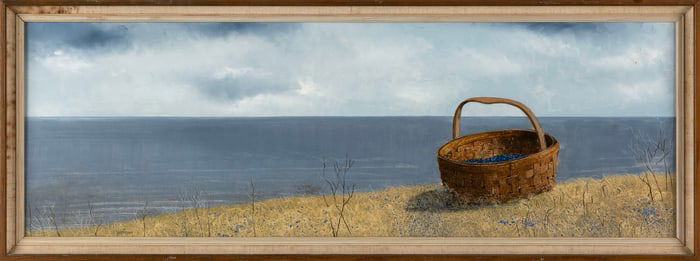 LINDA PETERSON (Massachusetts/Maine, 1943-), "Wild Berries"., Oil on masonite, 10" x 30". Framed 12"