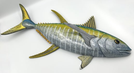 JUNE NOLL CARVING OF A YELLOWFIN TUNA Massachusetts, Contemporary Length 22".