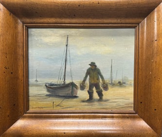 WENDELL M. ROGERS (Massachusetts, 1890-1973), Fisherman carrying buckets along the shore., Oil on