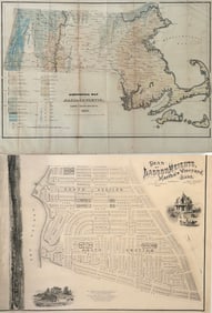 TWO MASSACHUSETTS MAPS Largest 27" x 36". Unframed.