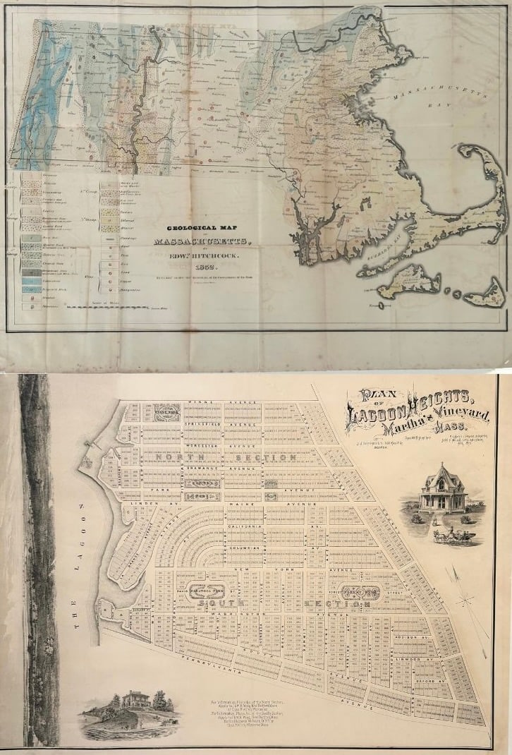 TWO MASSACHUSETTS MAPS Largest 27" x 36". Unframed. (1 of 3)