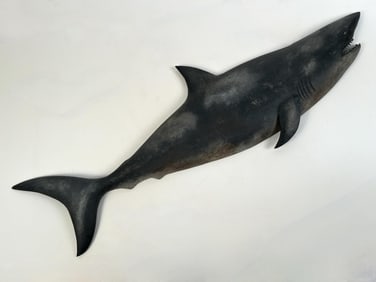 ROGER MITCHELL CARVING OF A GREAT WHITE SHARK Massachusetts, Contemporary Length 38".