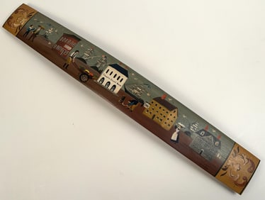 SALLY NOLAN (Massachusetts, 1944-2023), Wooden barrel scene with painted decoration of a Nantucket