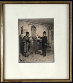 ETCHING "A GLASS WITH THE SQUIRE" 19th Century 8.5" x 6.5". Framed 16.5" x 12.5".