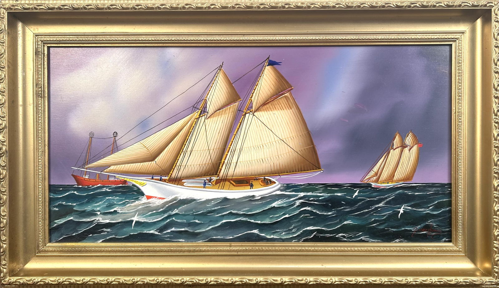 JEROME HOWES (New York/Massachusetts, 1955-), Yachting off the Nantucket Lightship., Oil on board, (1 of 3)