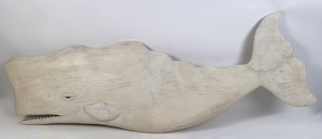 MICHAEL BACLE CARVING OF A SPERM WHALE Virginia/Nantucket, Contemporary Length 50".