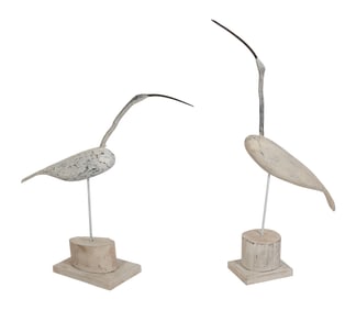 PAIR OF MICHAEL BACLE CARVINGS OF SNOWY EGRETS Virginia/Nantucket, Contemporary Heights 34" and 45".