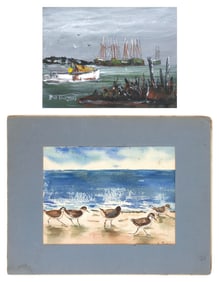 TWO WATERCOLORS DEPICTING SEASIDE SCENES 20th Century Both 9" x 12". Unframed.