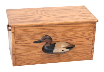 TRUNK WITH APPLIED BIRD CARVING Contemporary Height 16.5". Width 32". Depth 16".