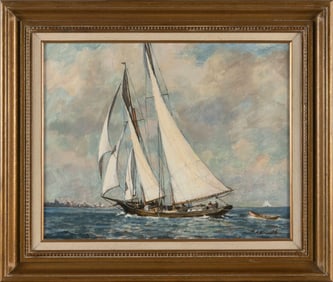 ARNOLD WHITMAN KNAUTH II (Massachusetts/New York, 1918-2017), Yachting scene., Oil on board, 14" x