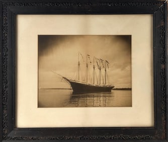 SEPIA PHOTOGRAPH OF THE FIVE-MASTED SCHOONER "CORA F. CRESSEY" Early 20th Century 10" x 13" sight.