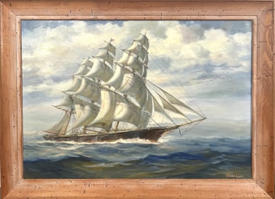 WENDELL ROGERS (Massachusetts, 1890-1973), Ship under sail., Oil on canvas, 25" x 36". Framed 30" x
