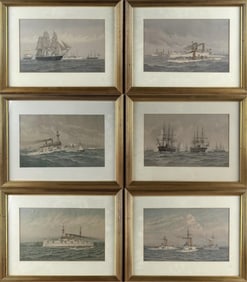 FREDERIC SCHILLER COZZENS (New York, 1846-1928), Six views of the Great White Fleet., Lithographs on