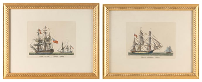 TWO BRITISH ENGRAVINGS OF 18TH CENTURY VESSELS Early 20th Century Framed 16" x 20".