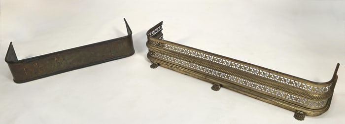 TWO ENGLISH BRASS AND COPPER FIRE FENDERS 19th/20th Century Lengths 35" and 48.5".