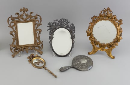 FIVE BOUDOIR MIRRORS Late 19th/Early 20th Century Heights from 9" to 14".