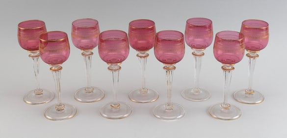 NINE CORDIAL GLASSES Late 19th Century Heights 7.5".