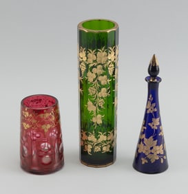 THREE PIECES OF AUSTRIAN GLASS 19th Century Heights from 4.5" to 8.5".