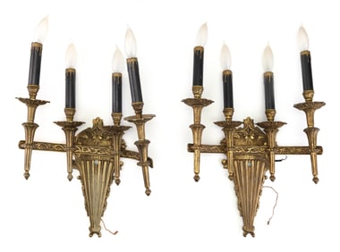 PAIR OF BRASS WALL SCONCES 20th Century Heights 17". Widths 12.5".