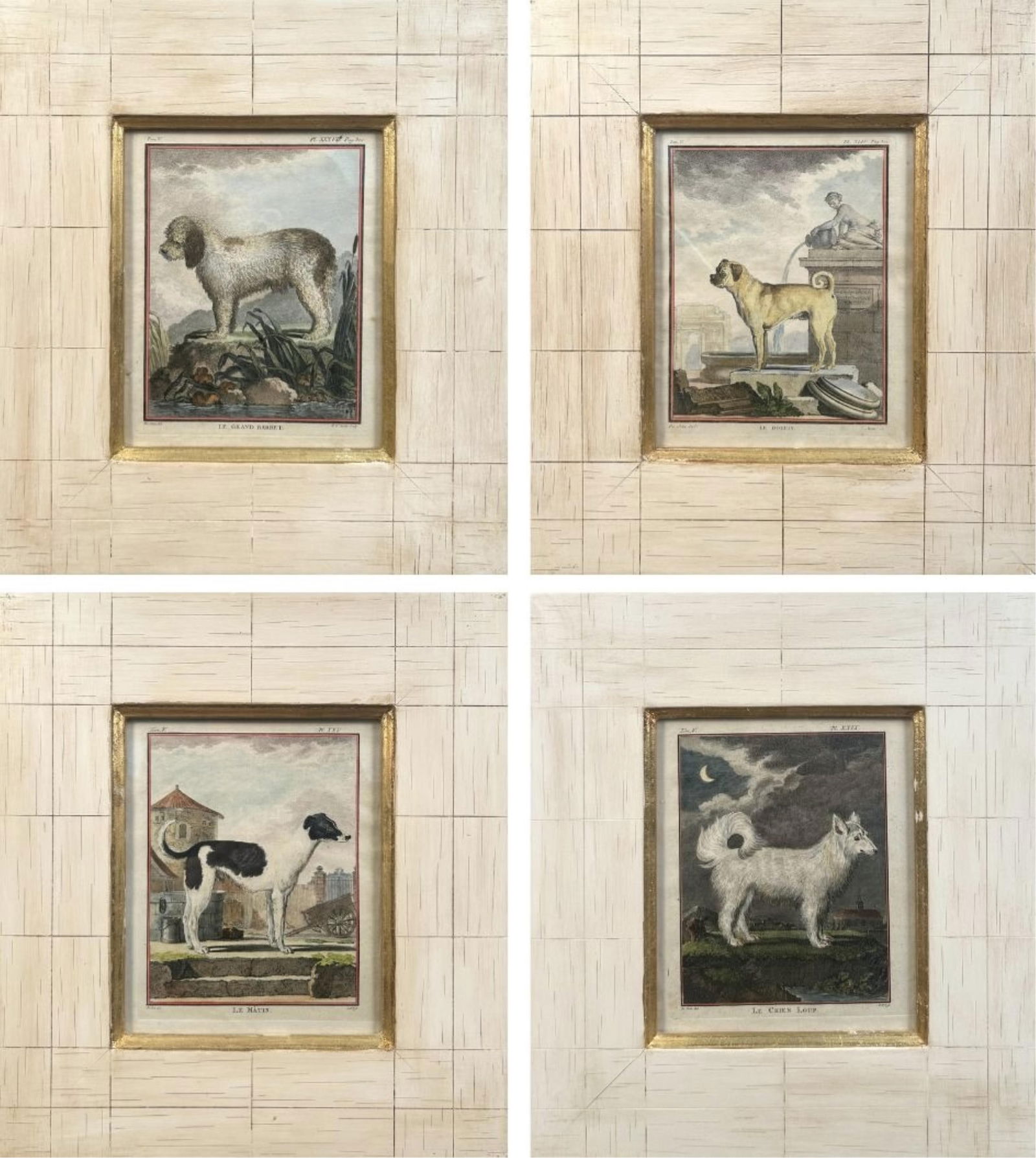 SET OF FOUR DOG PRINTS AFTER GEORGES-LOUIS LECLERC BUFFON 18th Century Hand-colored engravings on (1 of 9)