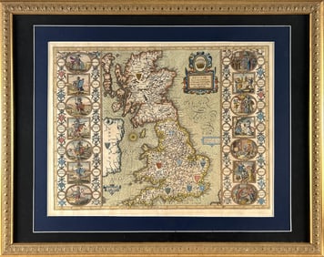 JOHN SPEED ENGRAVED MAP OF BRITAIN England, 17th Century 16" x 21" sight. Framed 24" x 30.5".