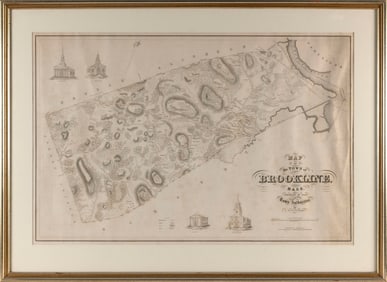 MAP OF BROOKLINE, MASSACHUSETTS, BELIEVED TO BE THE FIRST PUBLISHED MAP OF THE TOWN, Circa 1844 22"