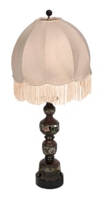 CHINESE CLOISONNE PRICKET CANDLESTICK MOUNTED AS A TABLE LAMP 19th/20th Century Height 43".