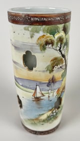 ASIAN PAINTED PORCELAIN HAT STAND 19th Century Height 11.5".