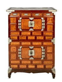 KOREAN TWO-PART WEDDING CHEST Early 20th Century Height 56.5". Width 39.5". Depth 17".